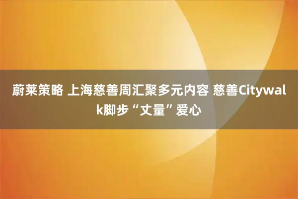 蔚莱策略 上海慈善周汇聚多元内容 慈善Citywalk脚步“丈量”爱心