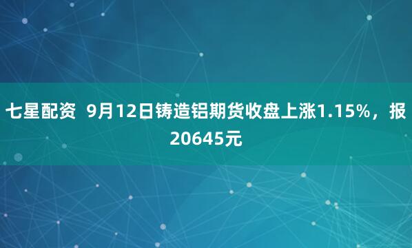 七星配资  9月12日铸造铝期货收盘上涨1.15%，报20645元